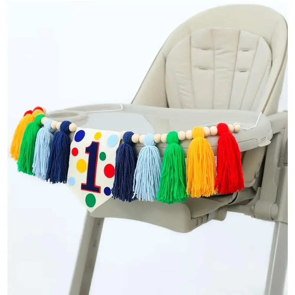 Colourful Rainbow Dot 1st High Chair Banner‎ for Birthday Party Decoration